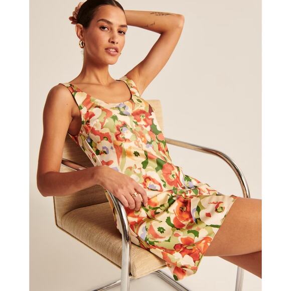 Abercrombie & Fitch Multi Colored Garden Floral Silky Mini Dress Size XL - Picture 1 of 14